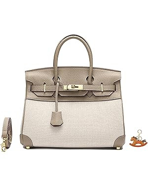 Top Handle Bags for Women, Mini Leather and Canvas Satchel Purses Handbags Tote Bag with Shoulder... | Amazon (US)