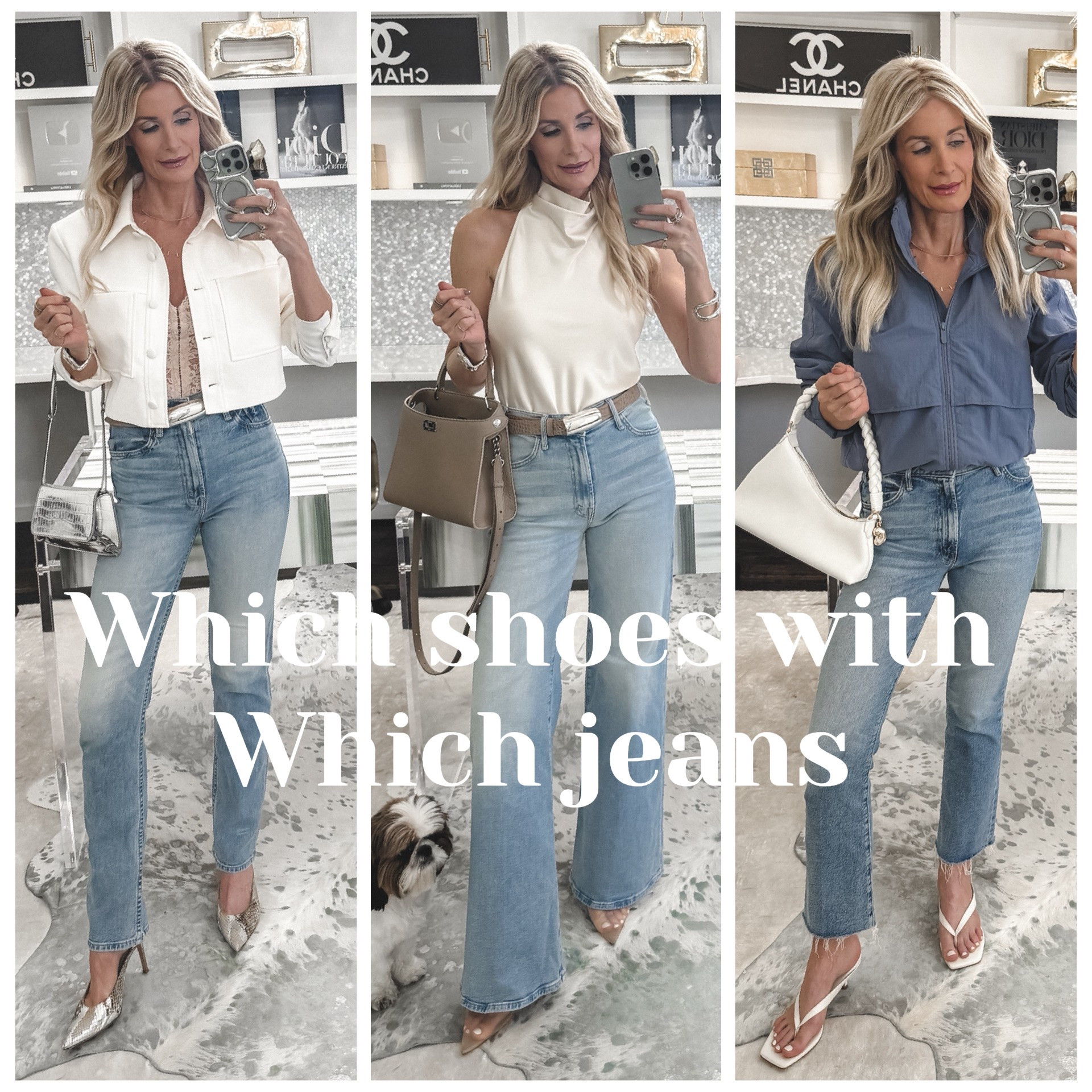If you’ve ever wondered which shoes work best with which jeans… here’s your cheat sheet 👖✨

With a cigarette jean, I always reach for an open-toe mule. It’s such a flattering combo, and bonus points if the mule has a pointed toe because pointy-toe shoes instantly elongate your legs.

For wide-leg jeans, I love pairing them with a pointed-toe slingback. Since wide-leg denim has a looser, baggier silhouette, the pointed toe helps create balance and gives your legs a longer, leaner look.

And then there’s the ankle jean — probably the most versatile denim trend of the three because it hits right at the ankle, which means you can wear almost any shoe style with it. My personal favorite? Kitten heels. They’re feminine, playful, and chic while still being super wearable thanks to the lower heel height.

All of the jeans fit true to size, and I’m wearing a size 24 in every pair.

Tell me — which denim trend are you loving most right now? 🤍

#LTKootd #LTKgrwm #LTKxMadewell
