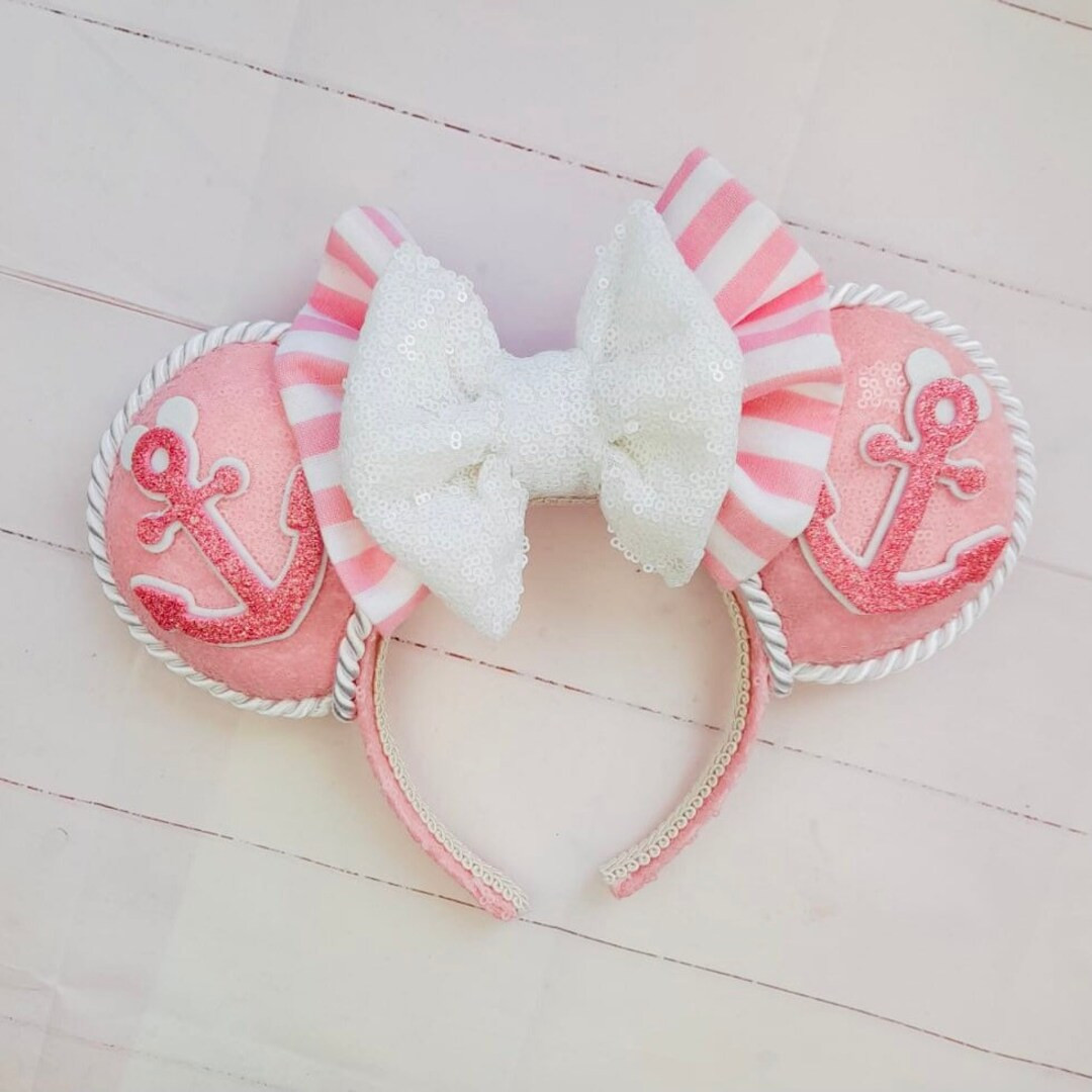 Magic at Sea Cruise Nautical Baby Pink and White Sequin Mouse Ear Headband With Stunning White Se... | Etsy (Global)