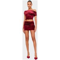 Burgundy Velvet Mini Skirt | PrettyLittleThing US