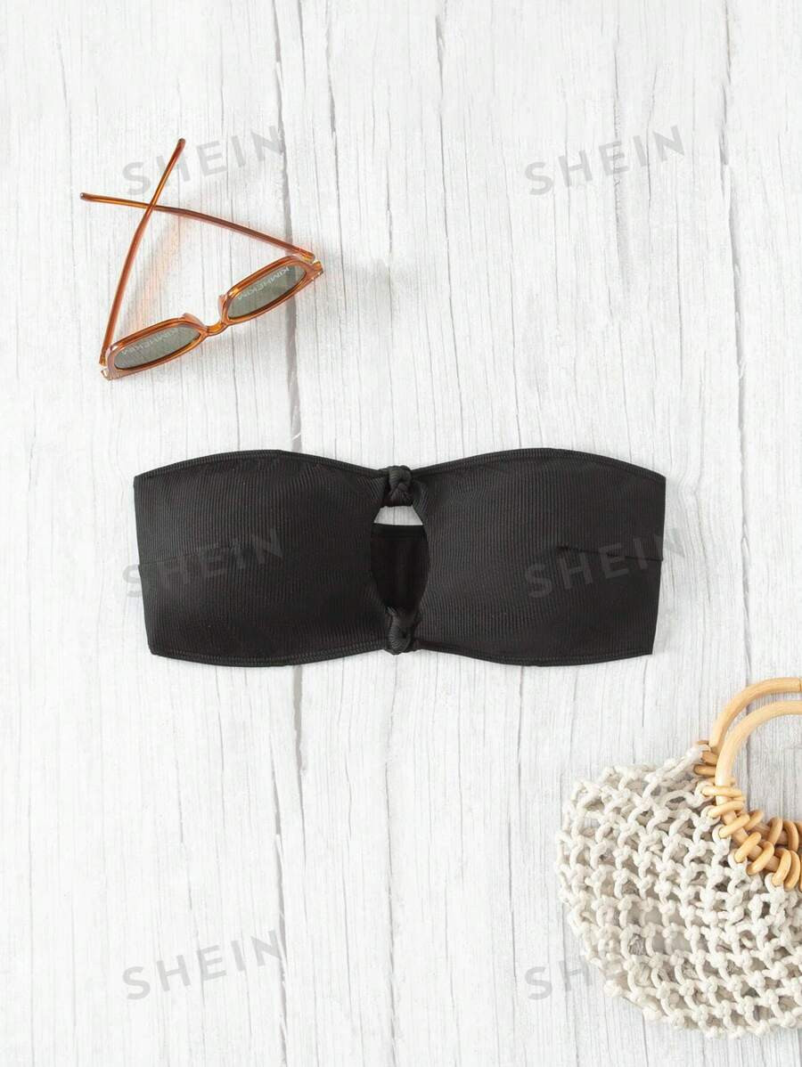 SHEIN Swim Vcay Women Summer Beach Solid Color Strapless Cut-Out Sexy Bikini Top For Vacation | SHEIN