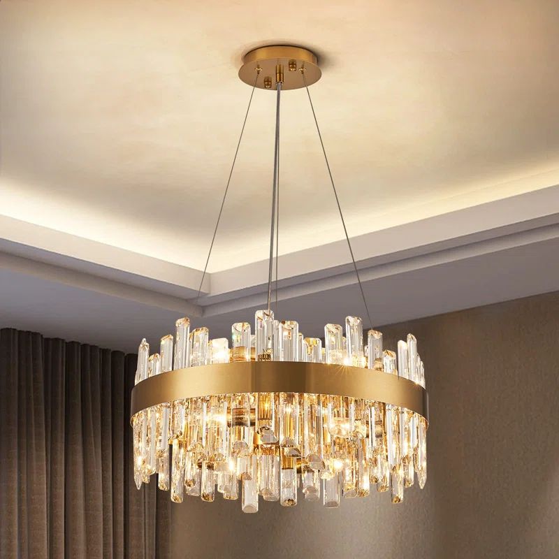 Marais Dimmable Gold Round K9 Crystal Hanging Light Modern Gold Chandeliers | Wayfair North America