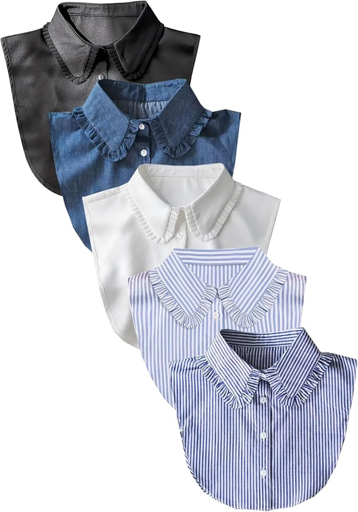 AruiLeo Women's 5pcs Striped Detachable Dickey Collar Half Shirts Blouse False Collar Top for Wom... | Amazon (US)