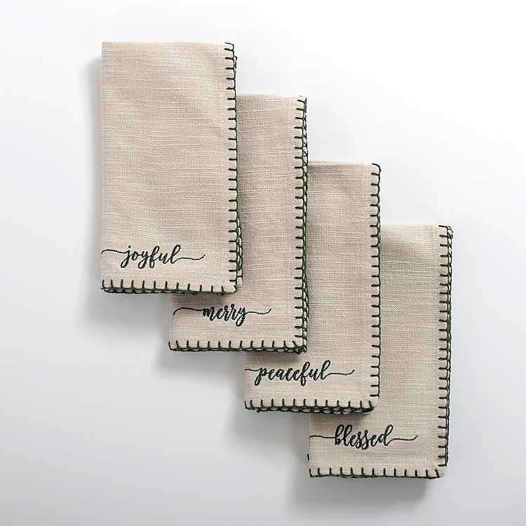 New! Ivory and Forest Green Holiday Napkins, Set of 4 | Kirkland's Home