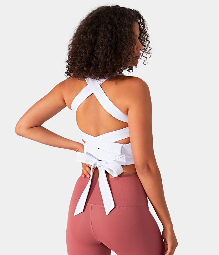 Softlyzero™ Airy Backless Padded Crisscross Tie Back Cool Touch Workout Cropped Tank Top | HALARA
