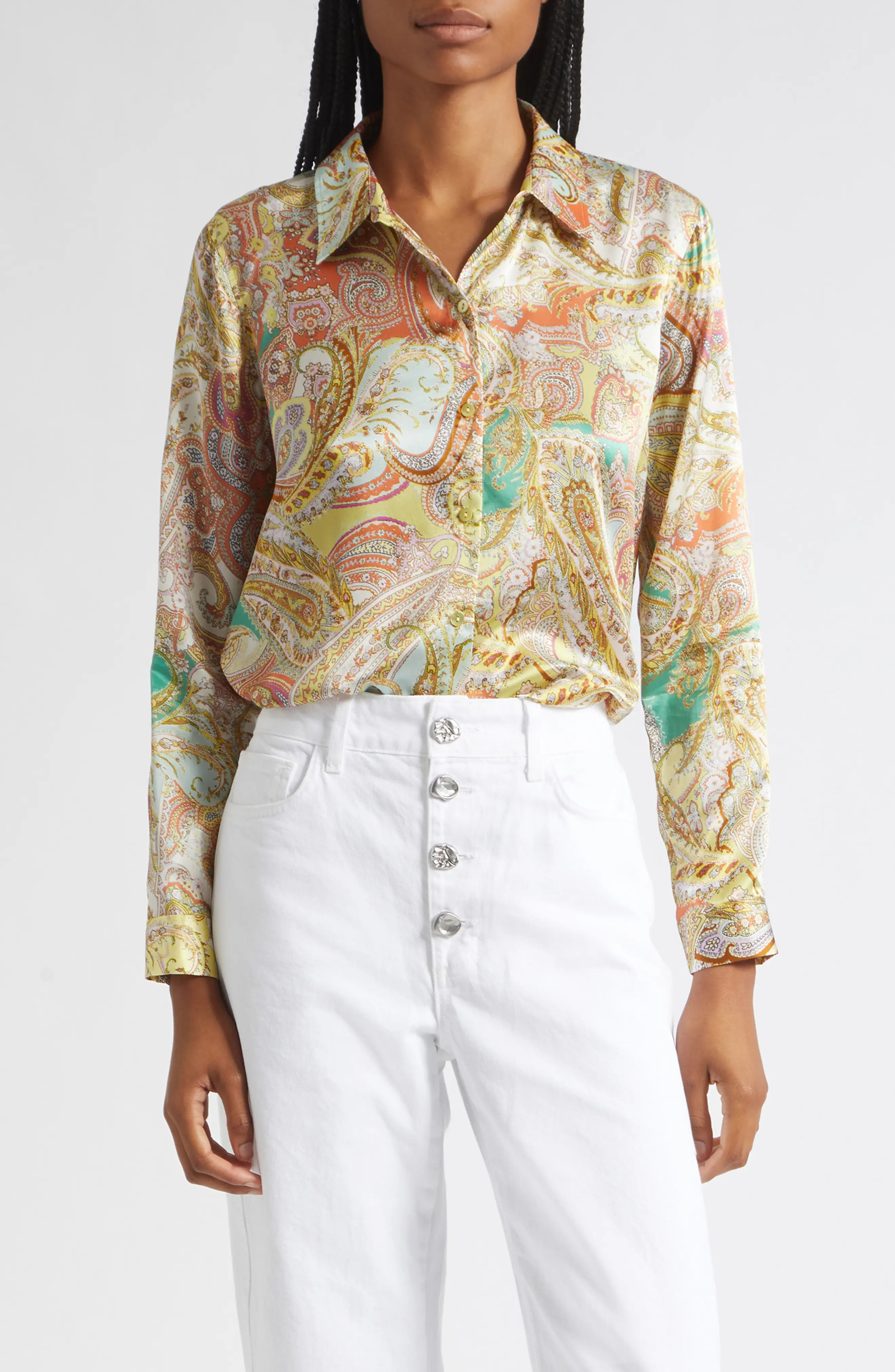 L'AGENCE Tyler Paisley Silk Button-Up Top (Women) | Nordstrom | Nordstrom