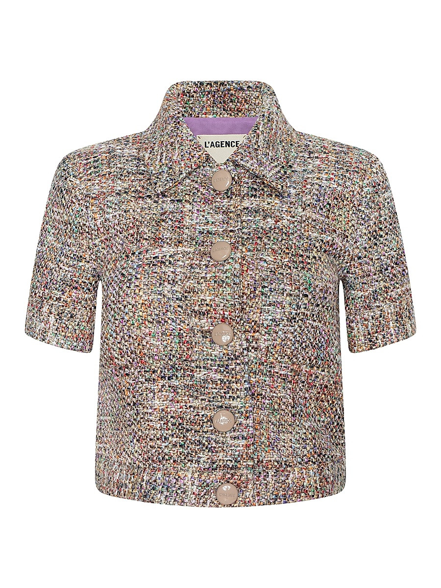 L'AGENCE Women's Chita Short-Sleeve Crop Jacket - Rainbow Tweed - Size 0 | Saks Fifth Avenue