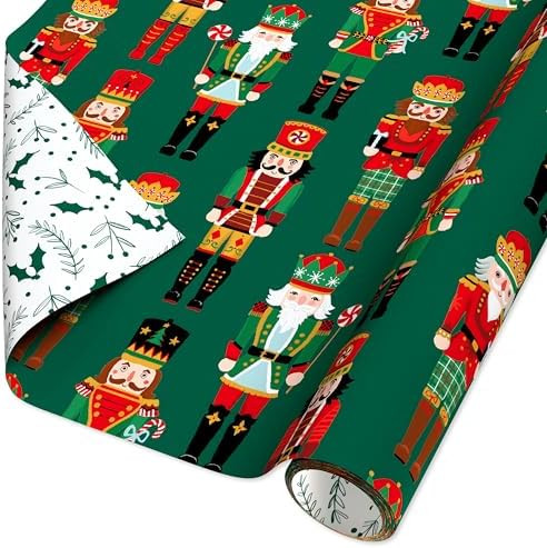 American Greetings Nutcracker Christmas Wrapping Paper Roll, Forest Green and White Holiday Gift ... | Amazon (US)