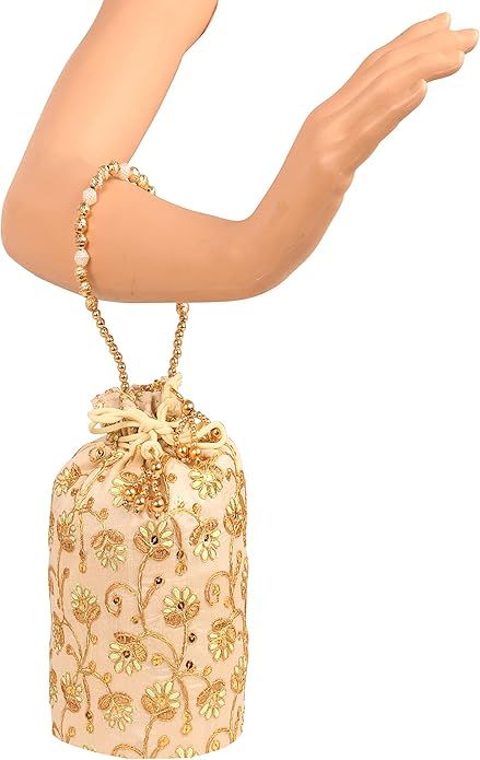 INDTRESOR beaded handcrafted embroidered evening purse drawstring handbag vintage party wedding g... | Amazon (US)