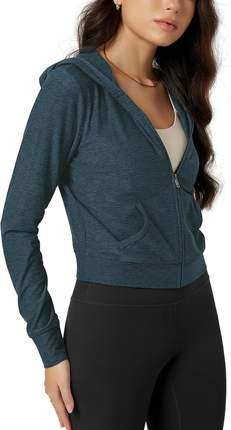 ODODOS Women's Full-Zip Cropped Hoodie - odSTRATUM Tech Ultra Soft UPF 50+ Hooded Jacket with Poc... | Amazon (US)