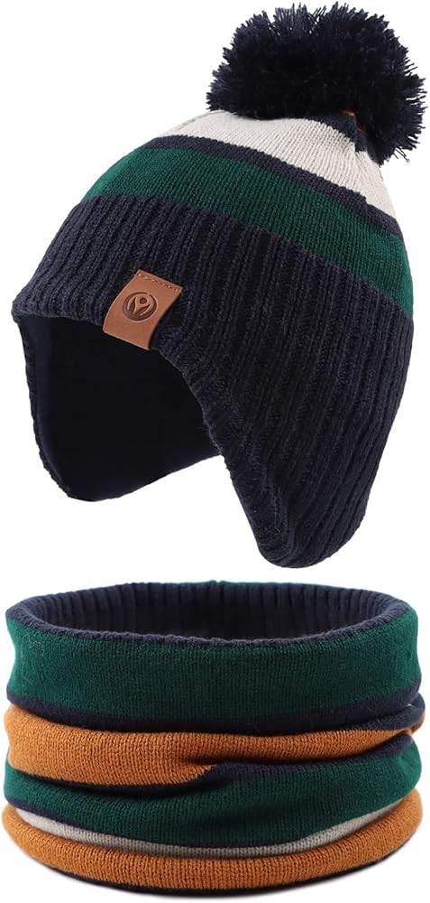 PEECABE Toddler Winter Hat Boys Girls Striped Knitted Beanie Pompom Kids Cold Weather Hat Scarf S... | Amazon (CA)