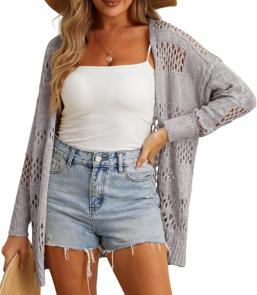 GRECERELLE 2025 Women Summer Crochet Boho Long Sleeve Lightweight Oversized Open Front Cardigan S... | Amazon (US)