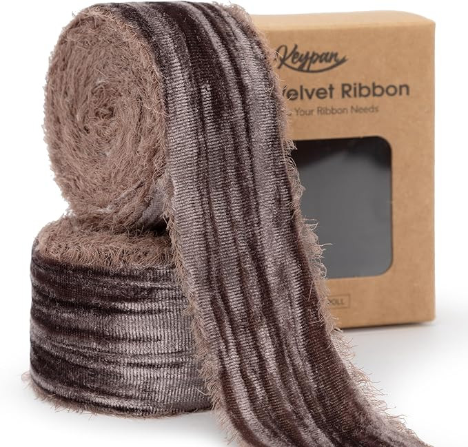 Brown Velvet Ribbon 1-1/2 Inch x 6 Yd Crinkled Handmade Frayed Vintage Ribbons for Christmas Gift... | Amazon (US)