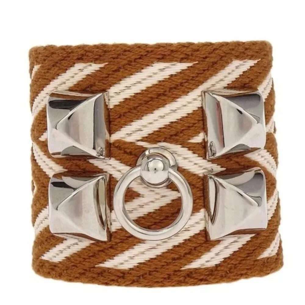 Hermes Brown Toile Collier De Chien ZigZag Manchette Bangle T2 DFM 117050 | Poshmark