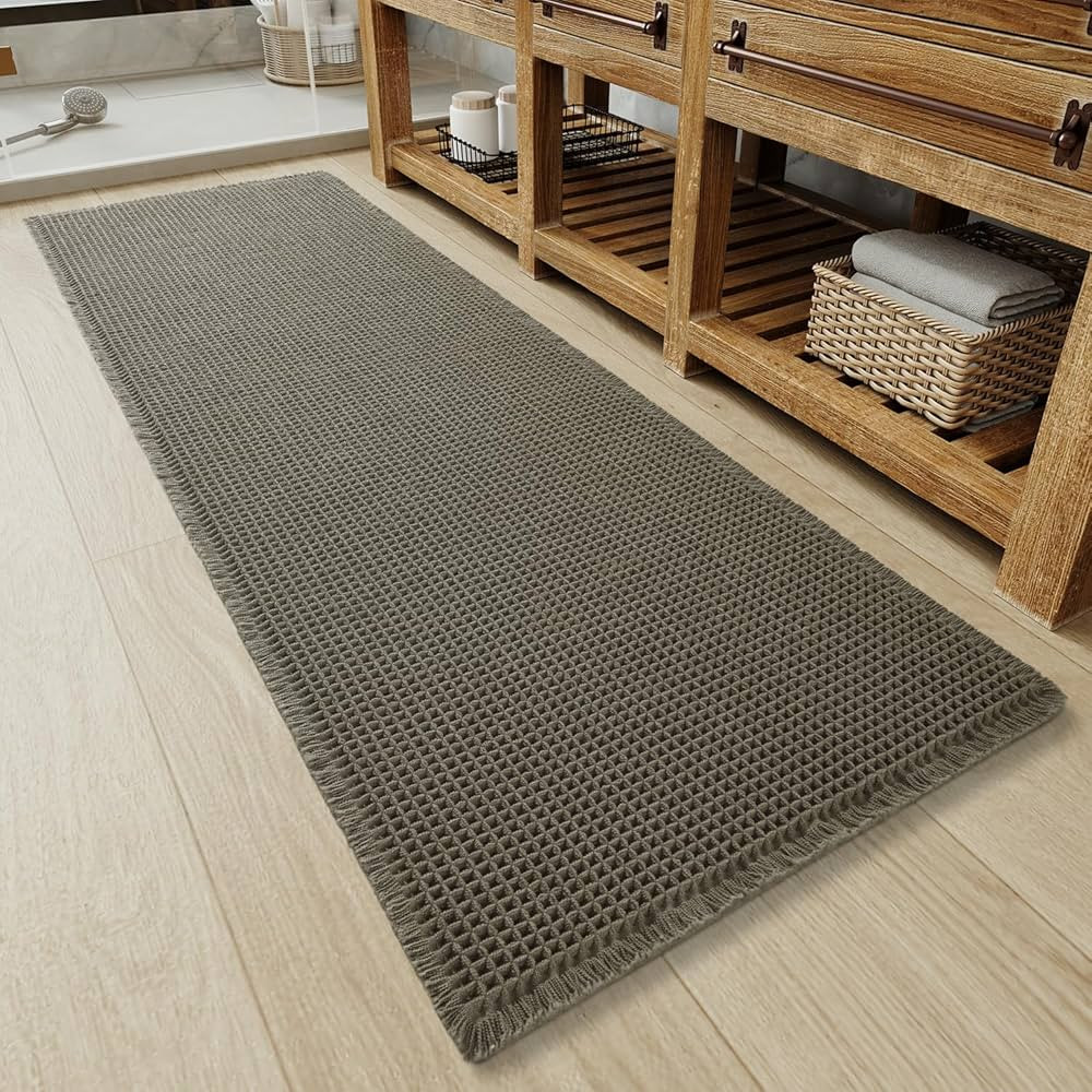 Waffle Bathroom Runner Rug, Super Absorbent Bath Mats Non Skid Machine Washable Long Bathroom Mat... | Amazon (CA)
