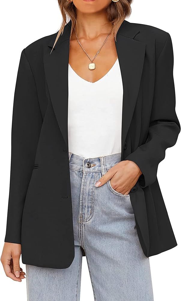 MEROKEETY Women's 2023 Fall Casual Blazers Long Sleeve Lapel Open Front Button Work Blazer Jacket... | Amazon (US)