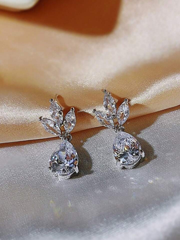 2pcs Leaf Teardrop  Earrings Women Bridal Silver Plated Dangle Earrings Wedding Party Anniversary... | SHEIN