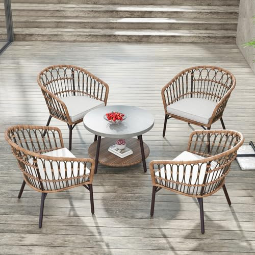 Grand patio 5-Piece Patio Conversation Sets with Cushion, Outdoor Bistro Set with Wicker Chairs & Round Table for Balcony, Patio, Deck, Tan | Amazon (US)