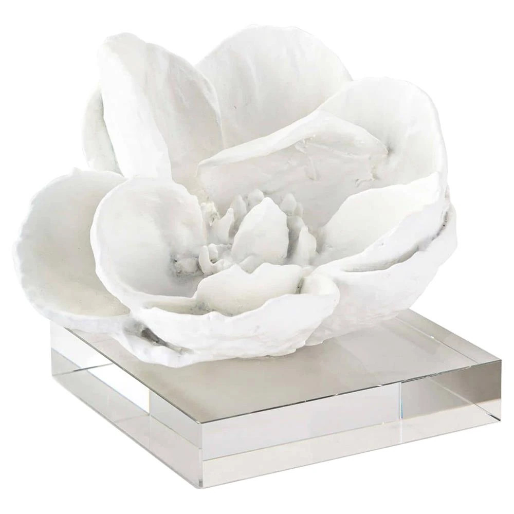 Modern Classic White Resin Crystal Base Magnolia Sculpture | Kathy Kuo Home