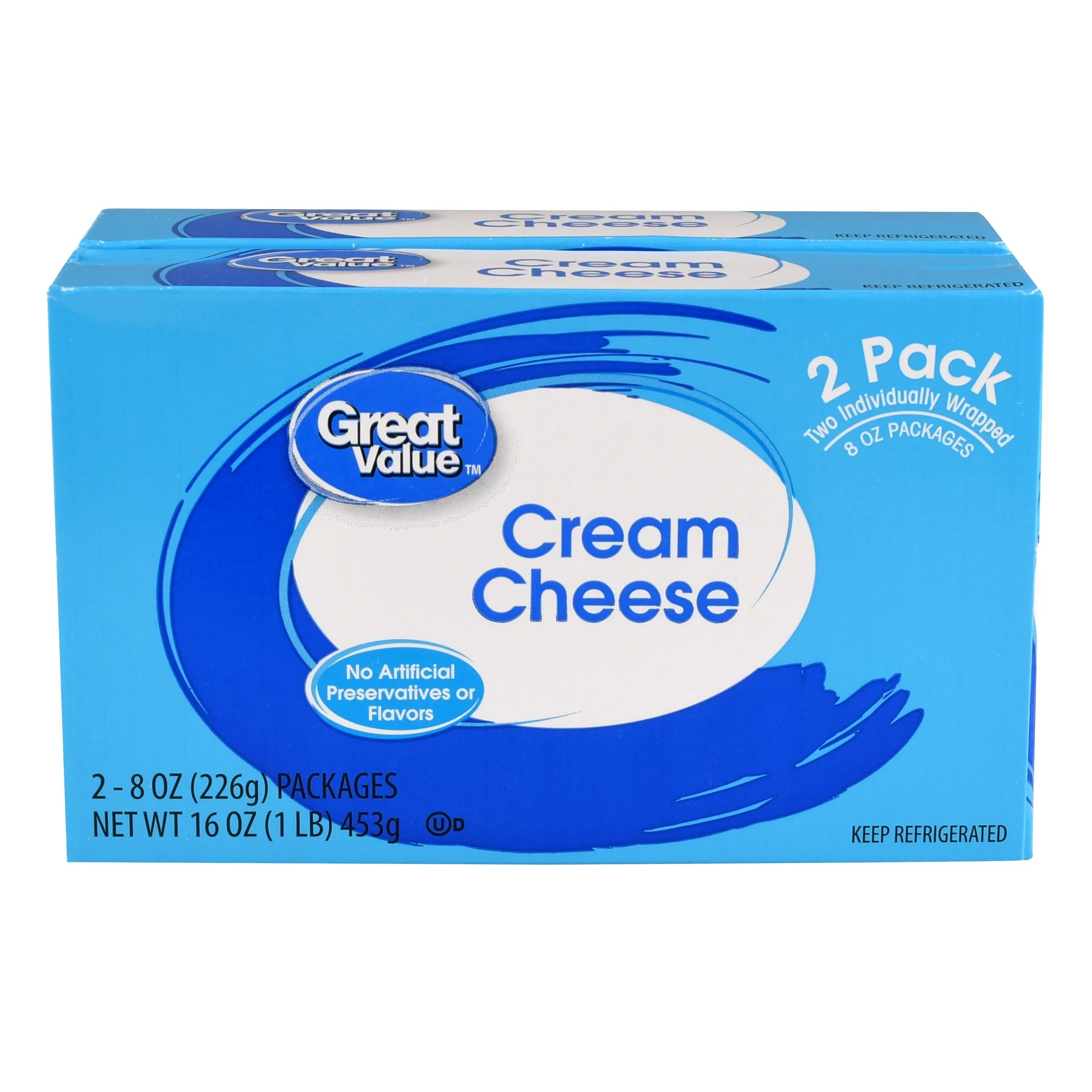 Great Value Cream Cheese, 8 oz, 2 count - Walmart.com | Walmart (US)