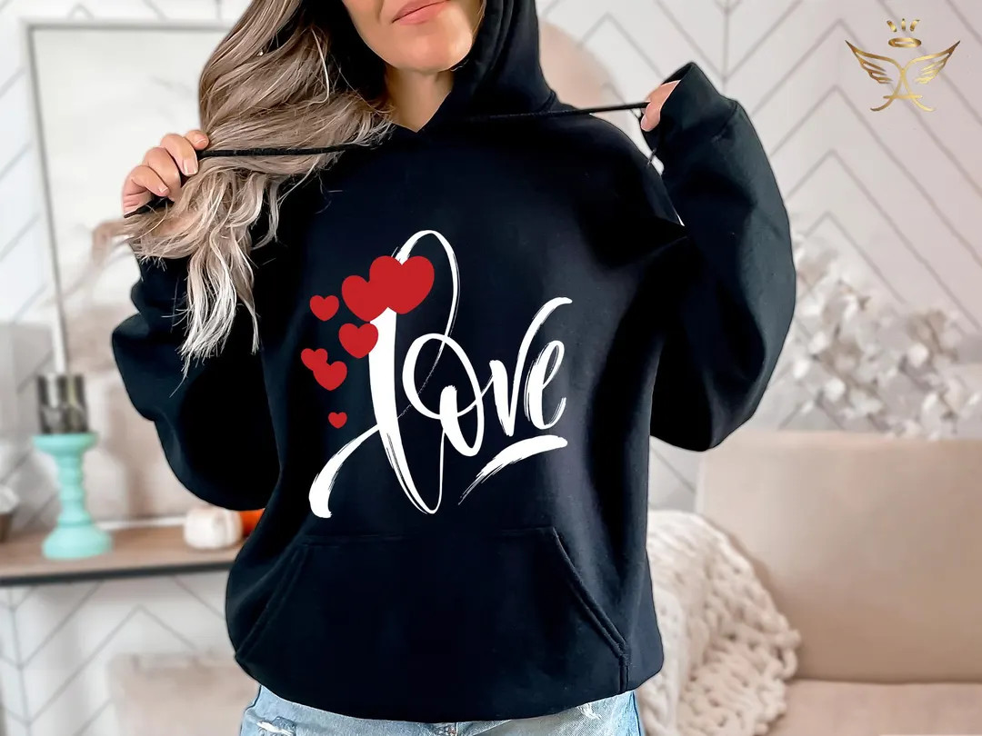Love Sweatshirt, Heart Hoodie, Valentines Day Sweatshirt, Women's Sweatshirt, Couple Sweatshirt, ... | Etsy (US)