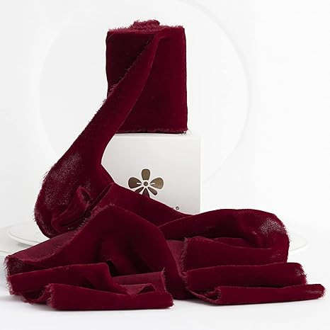 MEEDEE Burgundy Velvet Ribbon 3 Inch Dark Red Velvet Ribbon Frayed Velvet Ribbon Raw Edge Silk Ve... | Amazon (US)