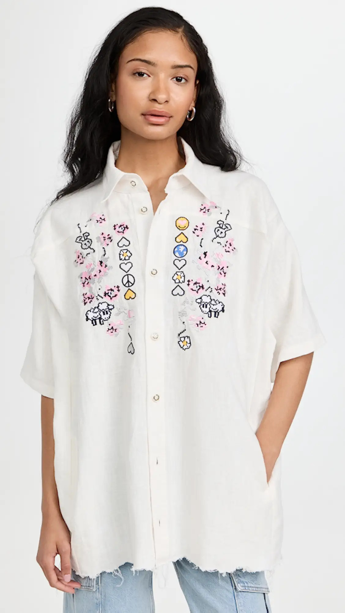 Linen Embroidered Box Shirt | Shopbop