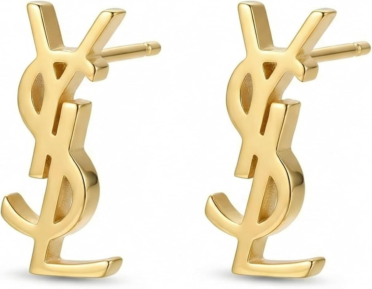 Gold-Tone Letter Logo Stud Earrings, Metallic Minimalist Stylish Earrings | Amazon (US)