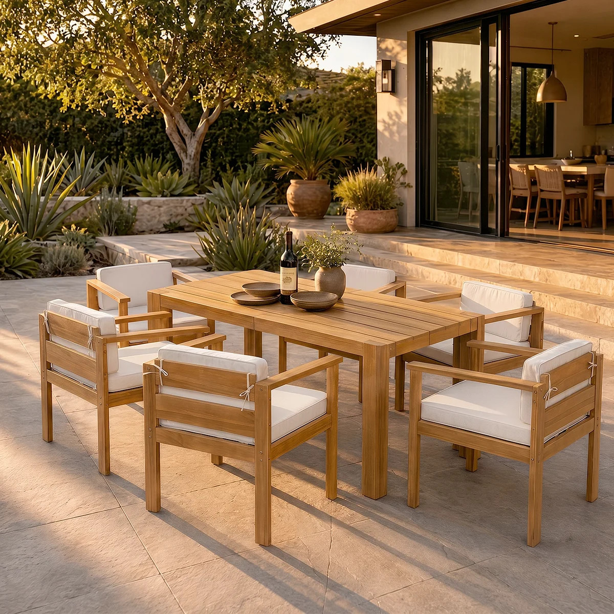 Rustic 7-Piece Outdoor Dining Set - 72.8" Table With Umbrella Hole And Cushioned Chairs For Patio, Garden, Or Deck | Wayfair North America