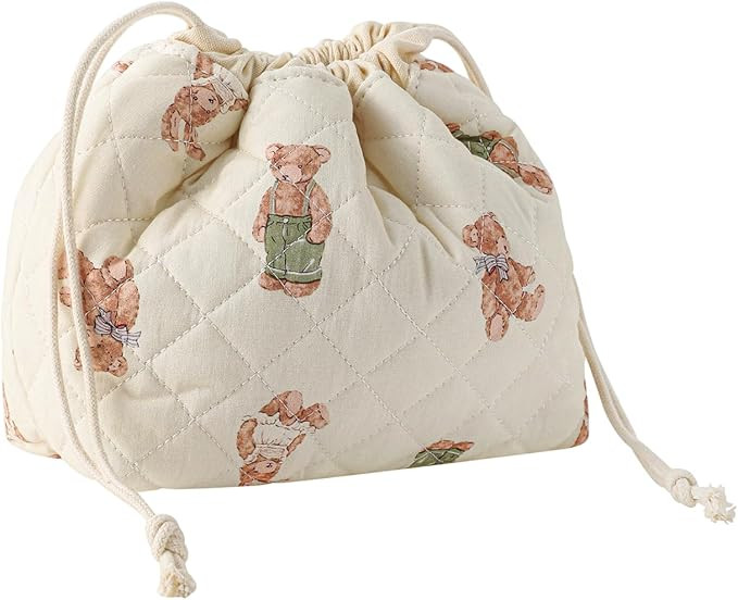 Cotton Quilted Drawstring Makeup Bag with Canvas Lining,Coquette Aesthetic Cute Travel Toiletry B... | Amazon (US)