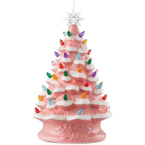 Mr. Christmas Nostalgic Ceramic Christmas Tree with LED Lights Indoor Decoration, 18 Inches, Pink | Amazon (US)