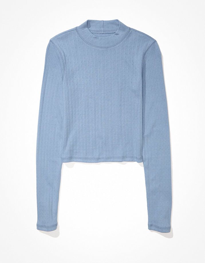 AE Long-Sleeve Mock Neck T-Shirt | American Eagle Outfitters (US & CA)