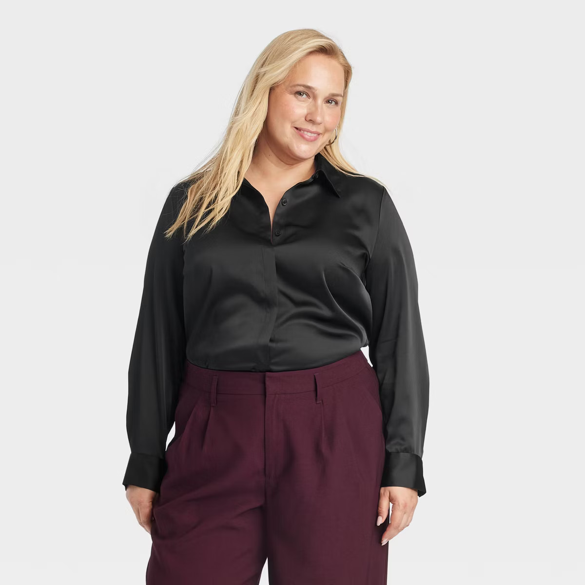 Women's Long Sleeve Satin Button-Down Shirt - A New Day™ | Target