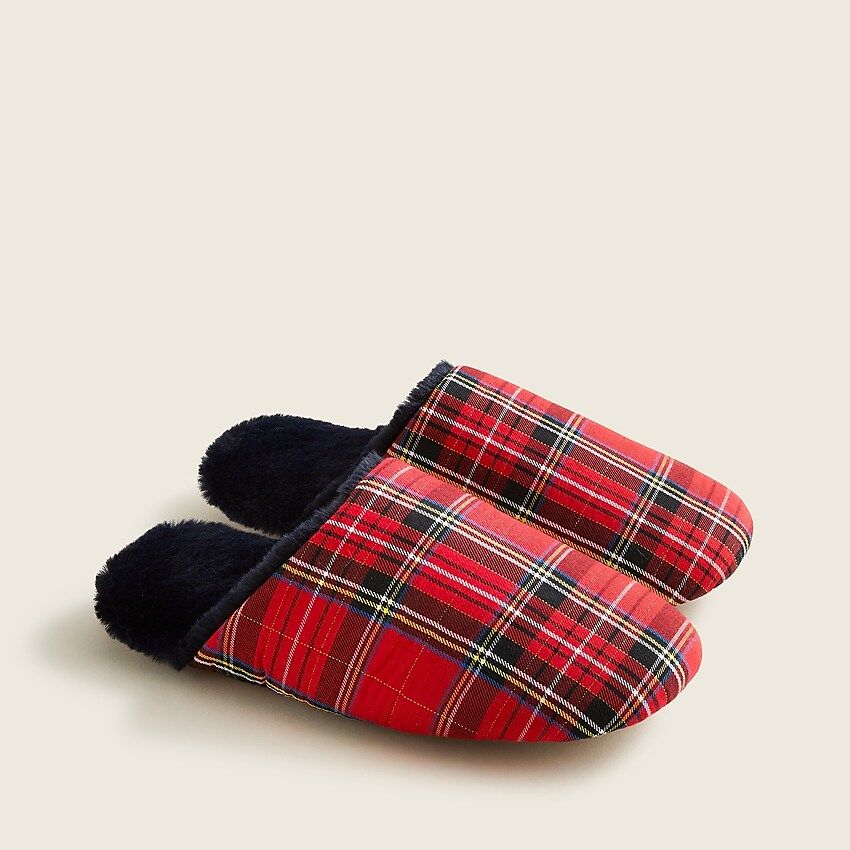 Sherpa-lined slippers in plaid | J.Crew US