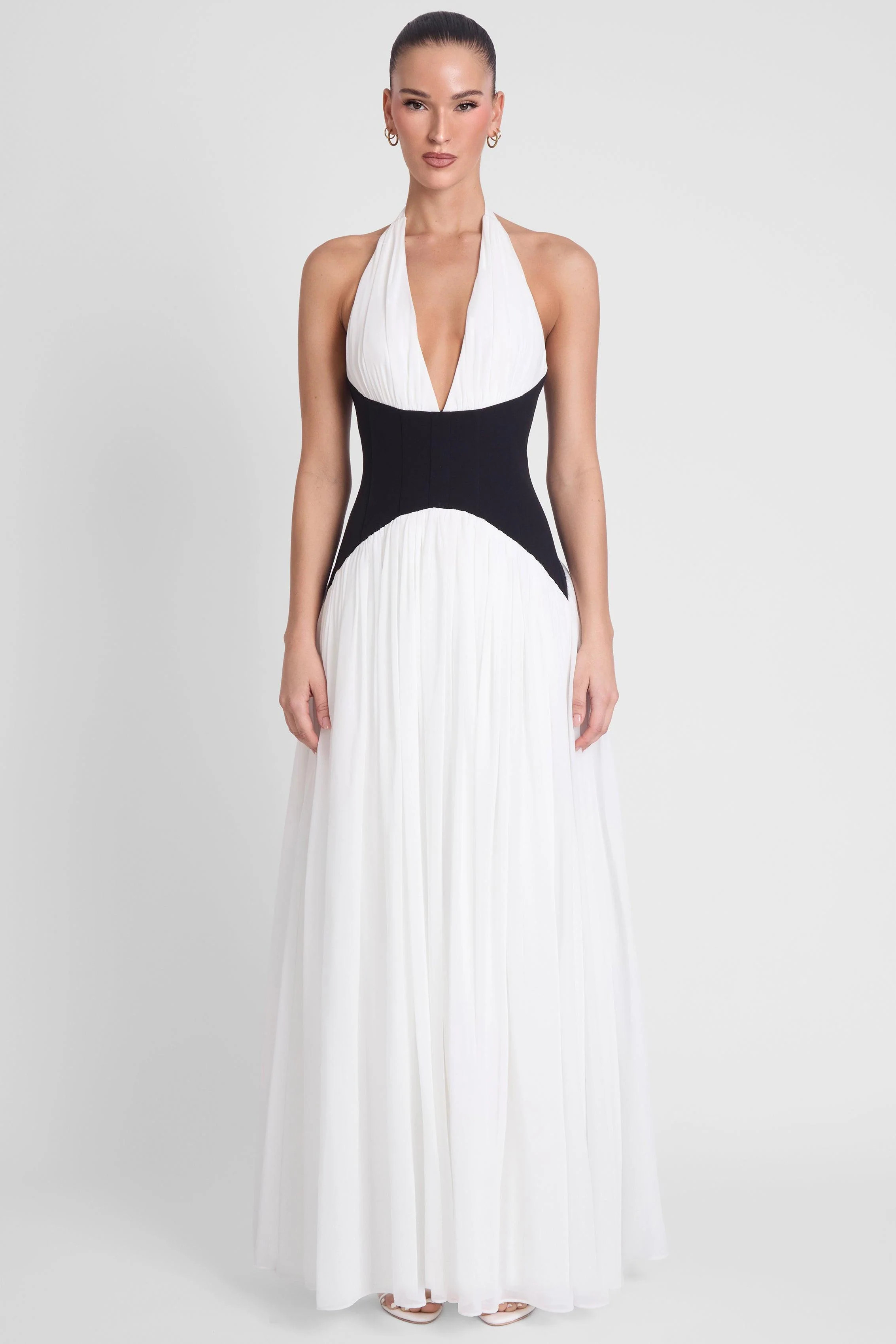 Harlowe Contrast Corset Maxi Dress - Black & White | LEAU (US)