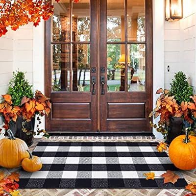 All Prime Buffalo Plaid Rug - Extra Large 28" x 43" Pure Black and White Rug for Indoor & Outdoor... | Amazon (US)