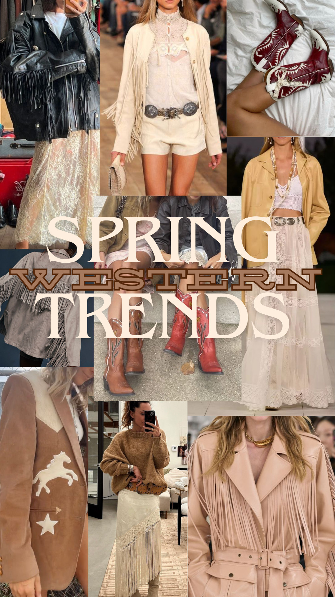 Spring trends: Western. It continues from fall 2025. Influences from the Ralph Lauren runway help to move this trend forward. Take it into spring with a neutral palette, lots of fringe, and a feminine touch. Mixing boho and western elements will be BIG for spring (think ruffles and suede!) Why wait to start wearing your western pieces - pair a fringe sweater back to cowboy boots and a long skirt!  

 

#LTKFindsUnder100 #LTKStyleTip #LTKSaleAlert