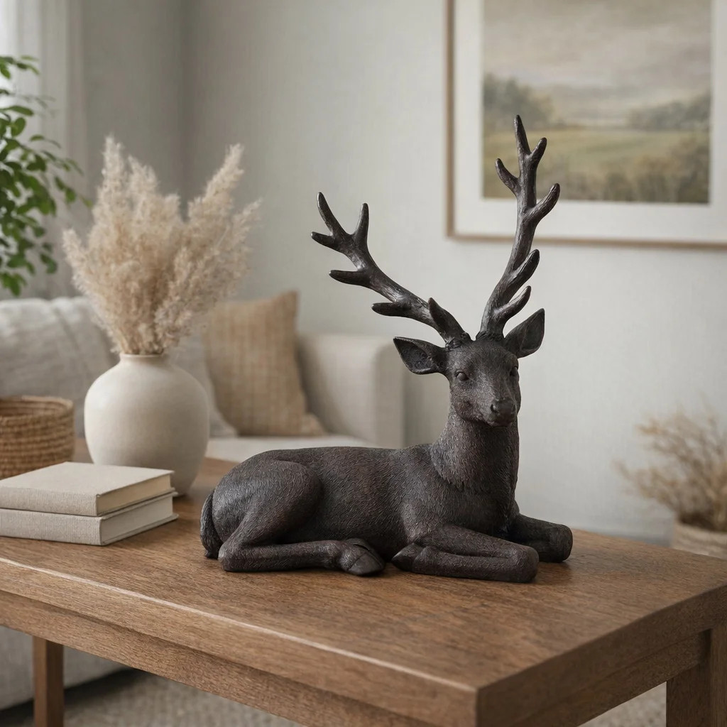 Rustic Deer Sculpture Figurine for Home and Living Room Decoration - Resin Statue for Shelves or ... | Wayfair North America