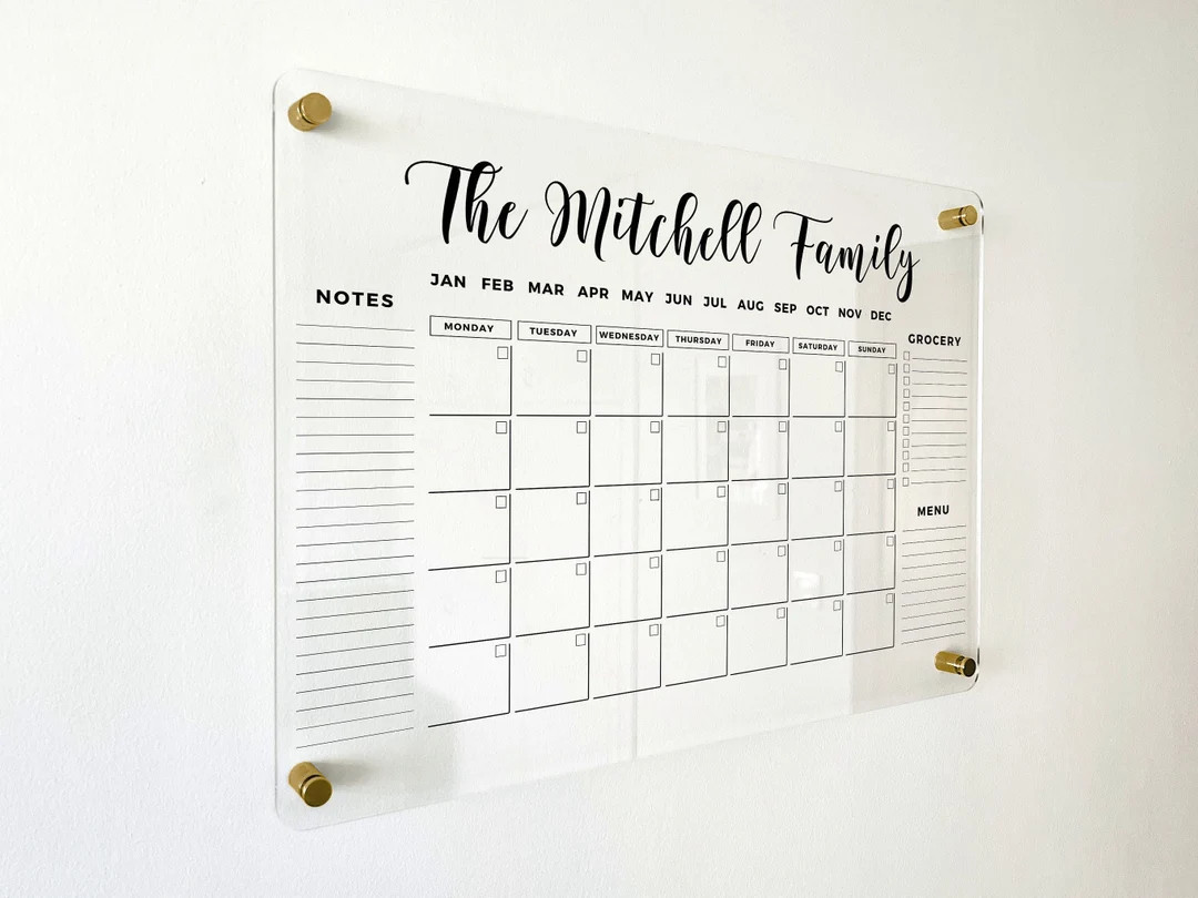 PERSONALIZED Acrylic Family Planner Dry Erase Monthly Calendar Monthly and Weekly Wall Calendar 2... | Etsy (US)