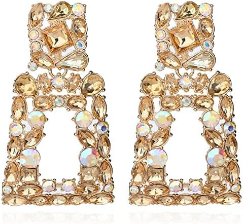 Rhinestone Rectangle Dangle Statement Earrings Trendy Crystal Geometric Drop Earrings hypoallerge... | Amazon (US)