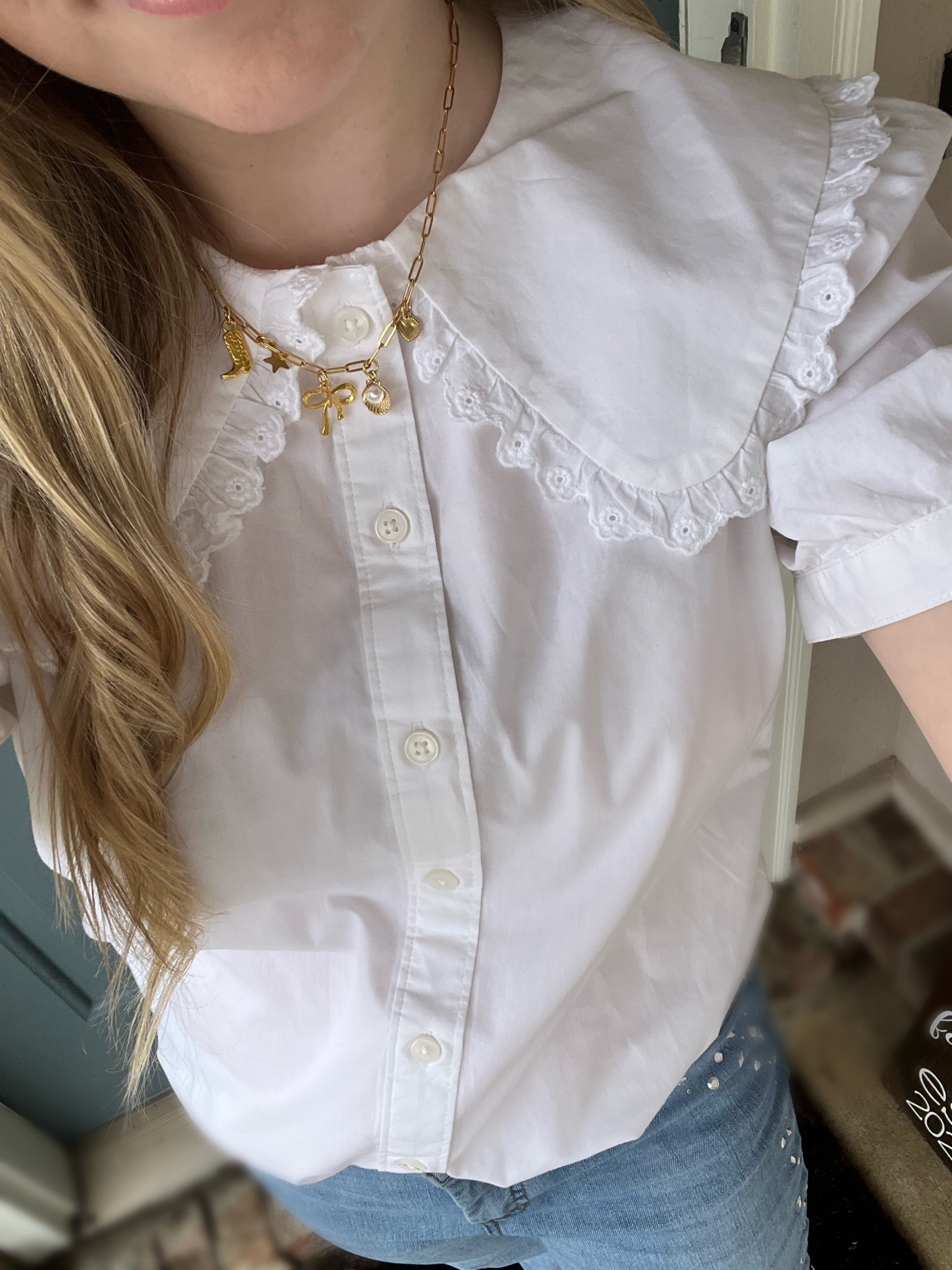 Charm necklace, women’s white blouse, spring outfit, gold jewelry

#LTKfindsunder100 #LTKSeasonal