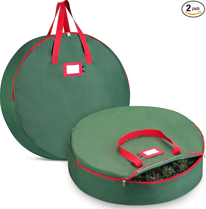 Masirs Christmas Wreath Storage Bag- 2-Pack - Durable Fabric Material, Zippered, Reinforced Handl... | Amazon (US)