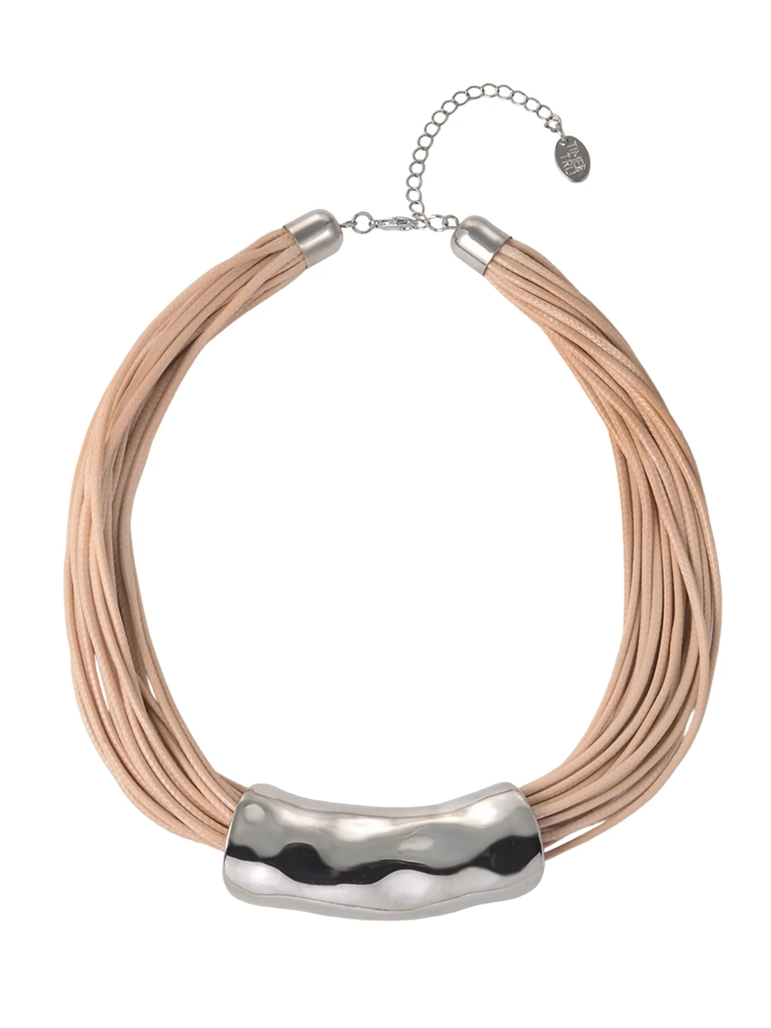 Time and Tru Silvertone Multi Cord Wide Hammered Metal Necklace - Walmart.com | Walmart (US)