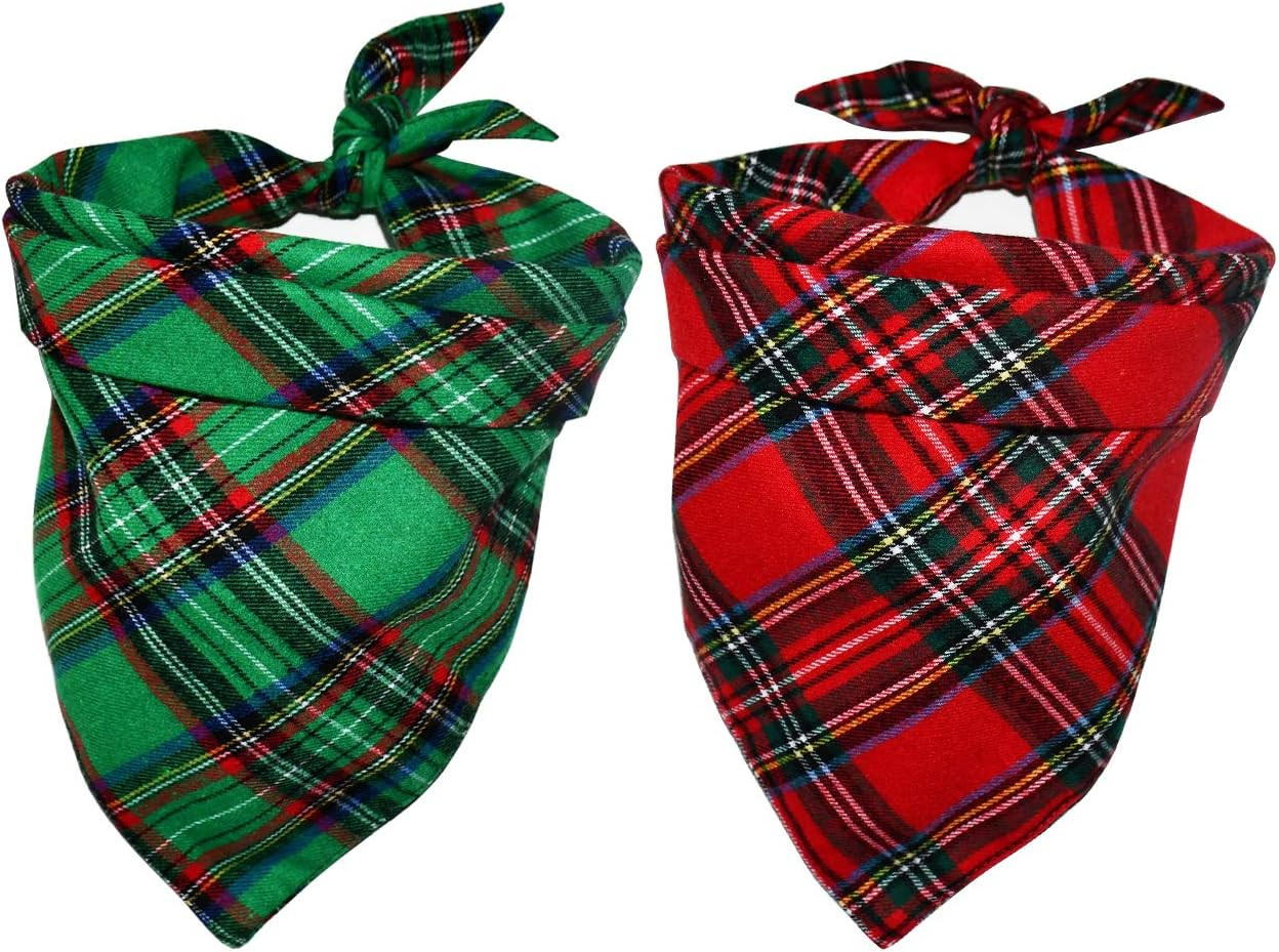 Malier 2 Pack Dog Bandana Christmas Classic Plaid Pets Scarf Triangle Bibs Kerchief Set Pet Costu... | Amazon (US)