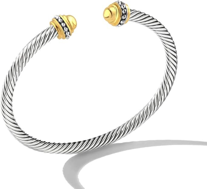 Mytys Cable Wire Cuff Bangles, Retro Antique Gold Cable Bracelet Bangle for Women | Amazon (US)