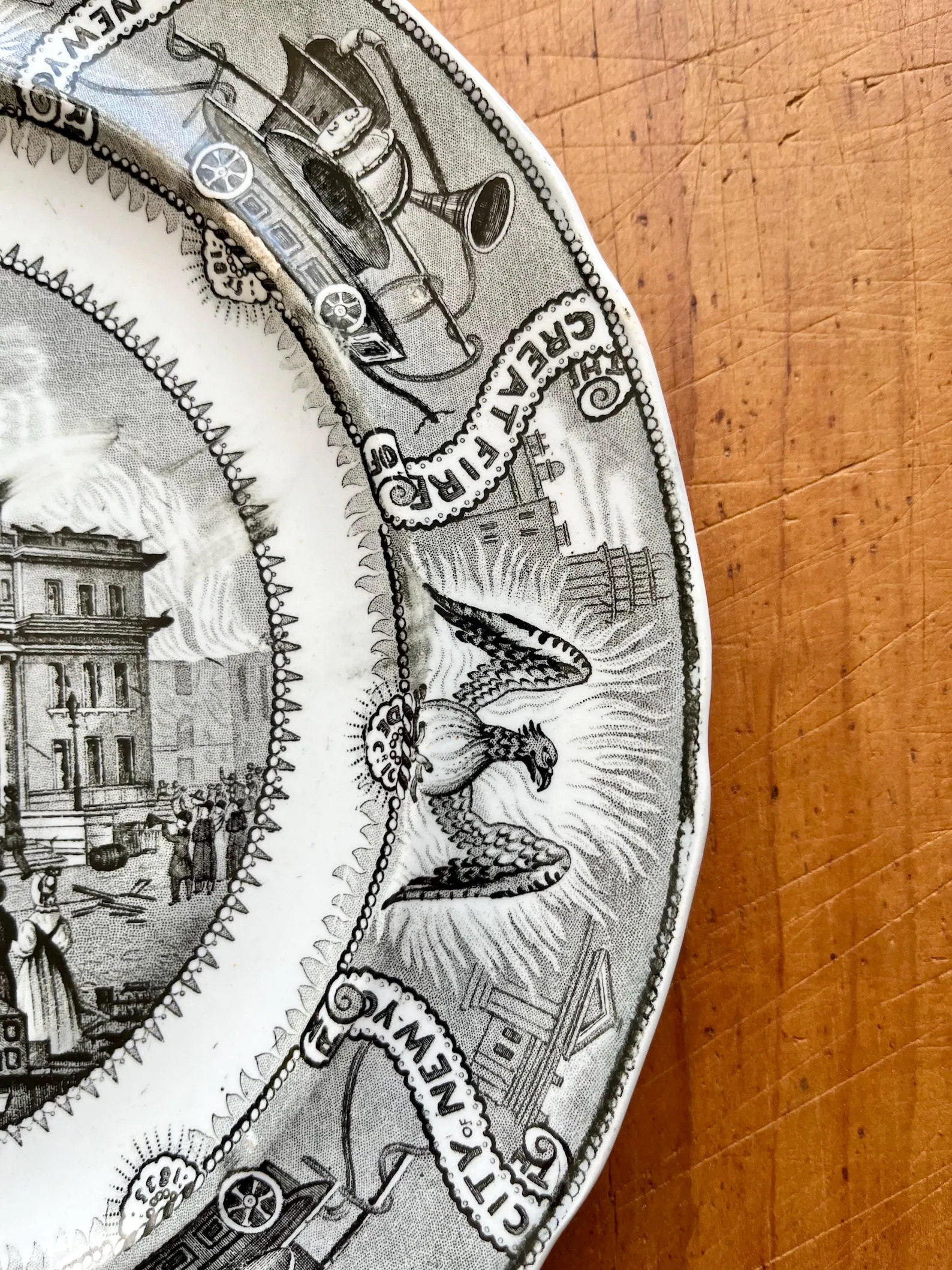 Antique Staffordshire Transferware Plate~great Fire of New York~ruins Merchants Exchange~black Tr... | Etsy (Global)