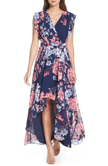 https://m.shop.nordstrom.com/s/eliza-j-floral-high-low-faux-wrap-chiffon-dress-regular-petite/513898 | Nordstrom