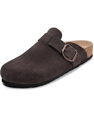 FITORY Womens Clogs Slip-on Potato Shoes Leather Mules with Suede Cork Footbed Size 4-9 UK | Amazon (UK)