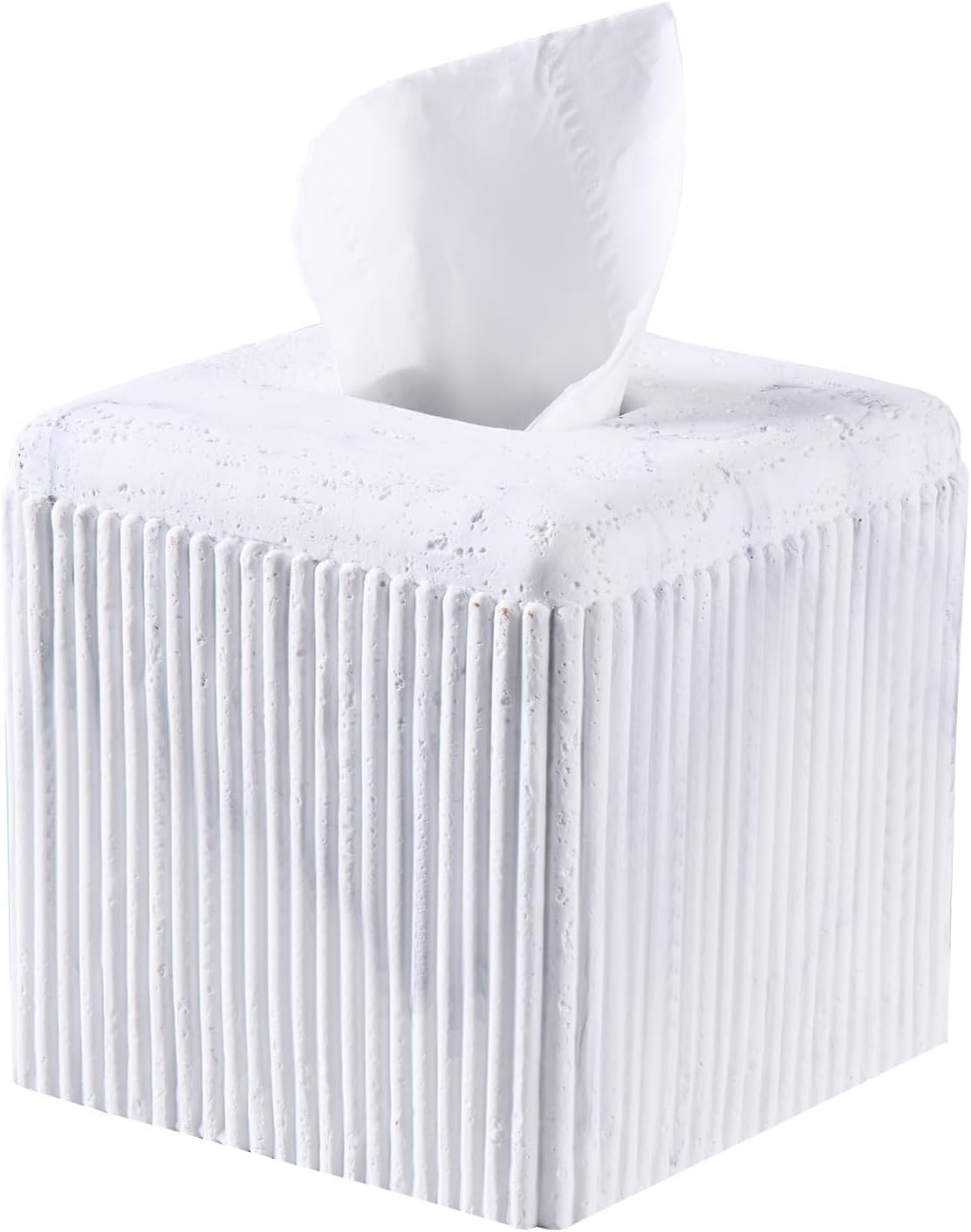 White Travertine Texture Striped Square Tissue Box Cover Decorative,Resin Heavy Sturdy Tissue Box... | Amazon (US)