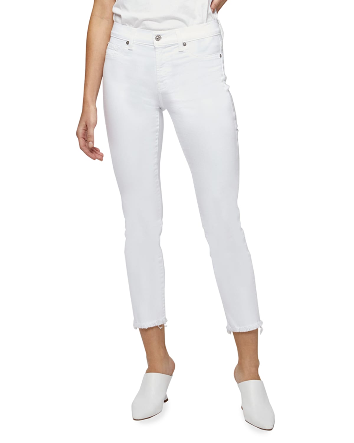 Roxanne Raw-Edge Ankle Skinny Jeans, White | Neiman Marcus